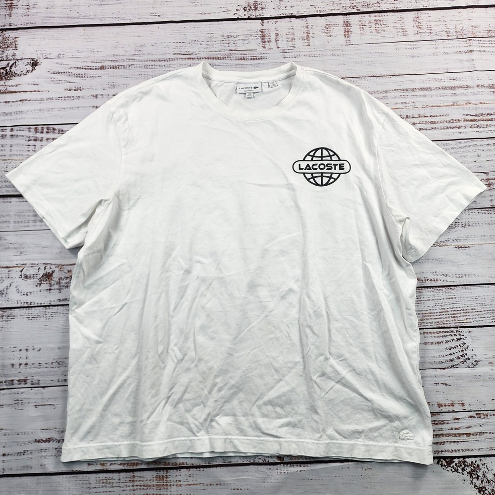 Lacoste Repeat Logo Graphic T-Shirt Mens 3XL White Relaxed Fit Cotton